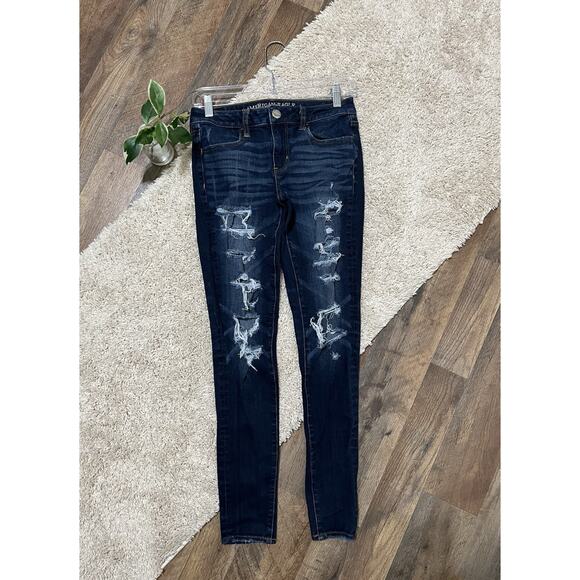 American Eagle Size 4 Dark Wash Distressed Jegging Skinny Jeans - Picture 1 of 7